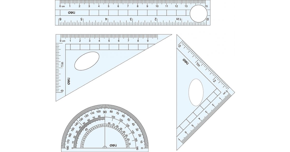 Drafting set 4pcs Ruler Set Squares Protractor Deli 15cm · Stationery