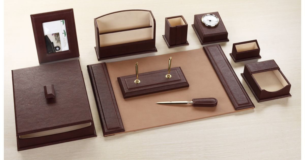 Leather Desk Set, 10-piece Helio · Stationery